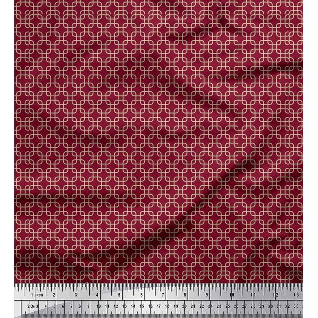 Soimoi Tissu Popeline de Coton Rouge Tissu à Imprimé Géométrique Carré au Mètre 56 Pouces de Large