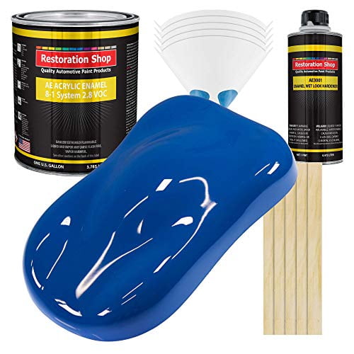 Restoration Shop - Reflex Blue Acrylic Enamel Auto Paint - Complete Gallon Paint Kit - Professional Single Stage High Gloss Automotive, Car, Truck, Equipment Coating, 8:1 Mix Ratio, 2.8 VOC