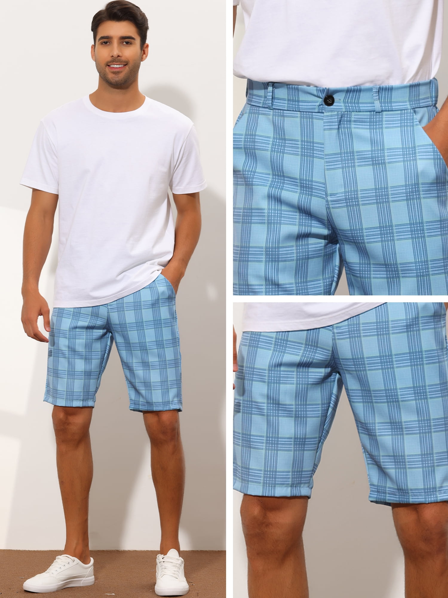 Unique Bargains Men's Plaid Shorts Straight Fit Comfort Flat