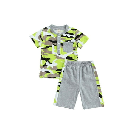 

ZIYIXIN Toddler Baby Boy Summer Camouflage Outfits Short Sleeve Button-Down T-shirt Tops Pants Set Casual 2Pcs Clothes Gray 4-5 Years