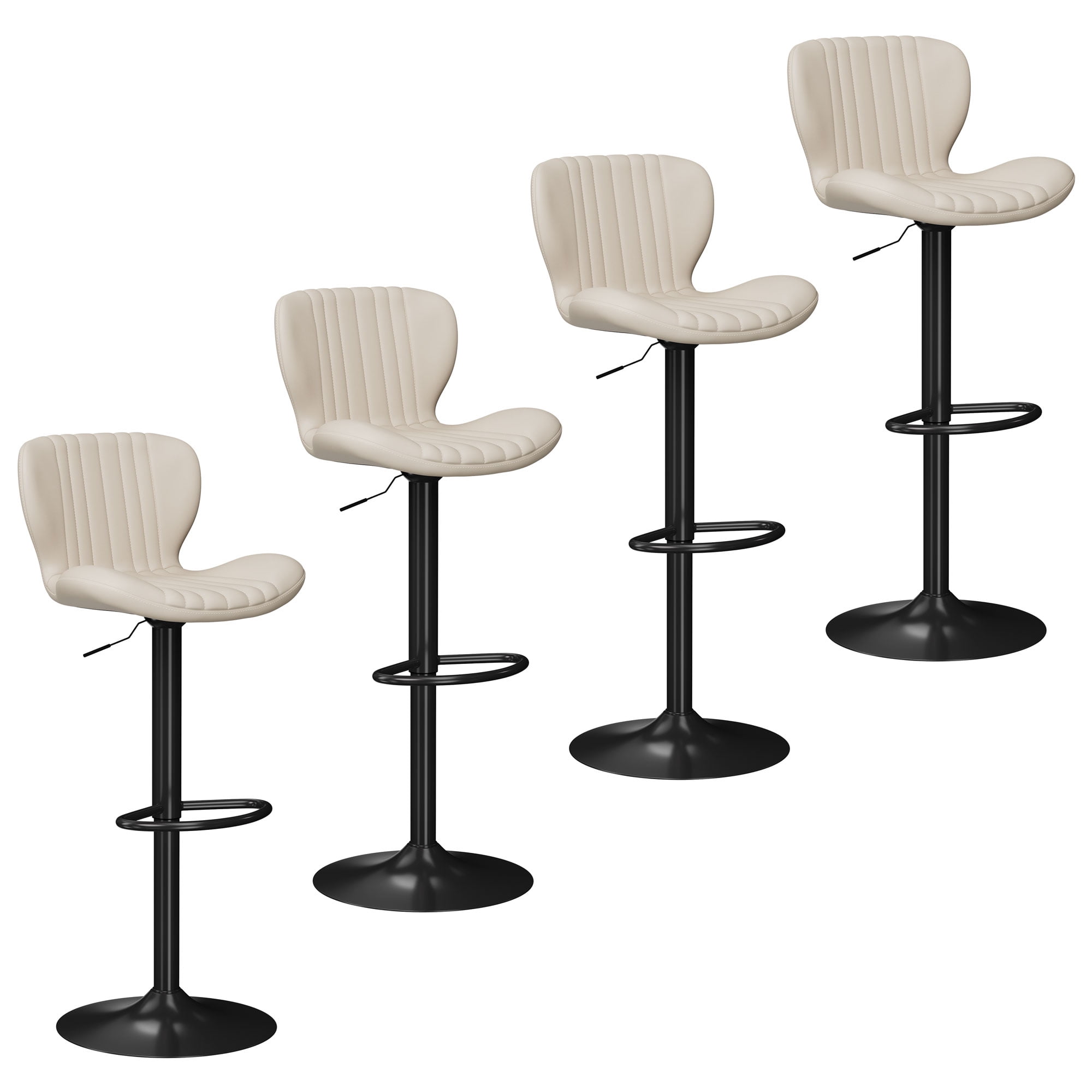 Walsunny Adjustable Bar Stools Set of 4 Leather Upholstered Swivel Counter Stools Counter Height Bar Stools with Large Base, Room Bar, Beige