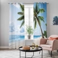 thumbnail image 5 of Beach Palm Tree Kitchen Curtains 96 Inch Length, Ocean Coastal Sky Nature Scenery Grommet Top Bedroom Living Room Curtains, Light Filtering Cafe Curtain Drapes 2 Panels Set 104''x96'', 5 of 9
