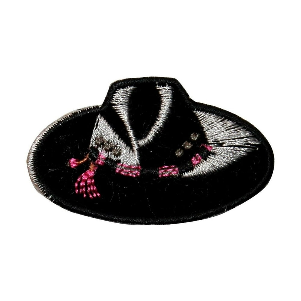 ID 9053 Black Cowboy Hat Patch Western Ranch Felt Embroidered Iron On