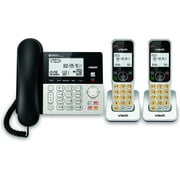 VTECH VG DECT 6.0 2-Handsets Corded/Cordless Phone for Home with Answering Machine, Blocking, Caller ID, Large Backlit Display, Duplex Speakerphone, Intercom, Line-Power (Silver/Black) 2 Handset