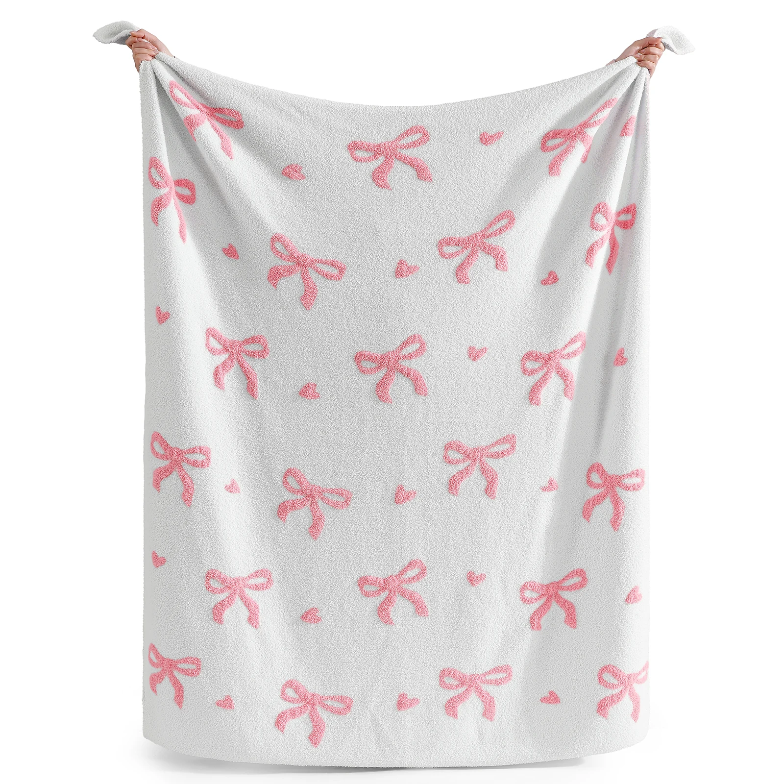 Catami Soft 3D Reversible Throw Blanket,Pink Bow,50*60