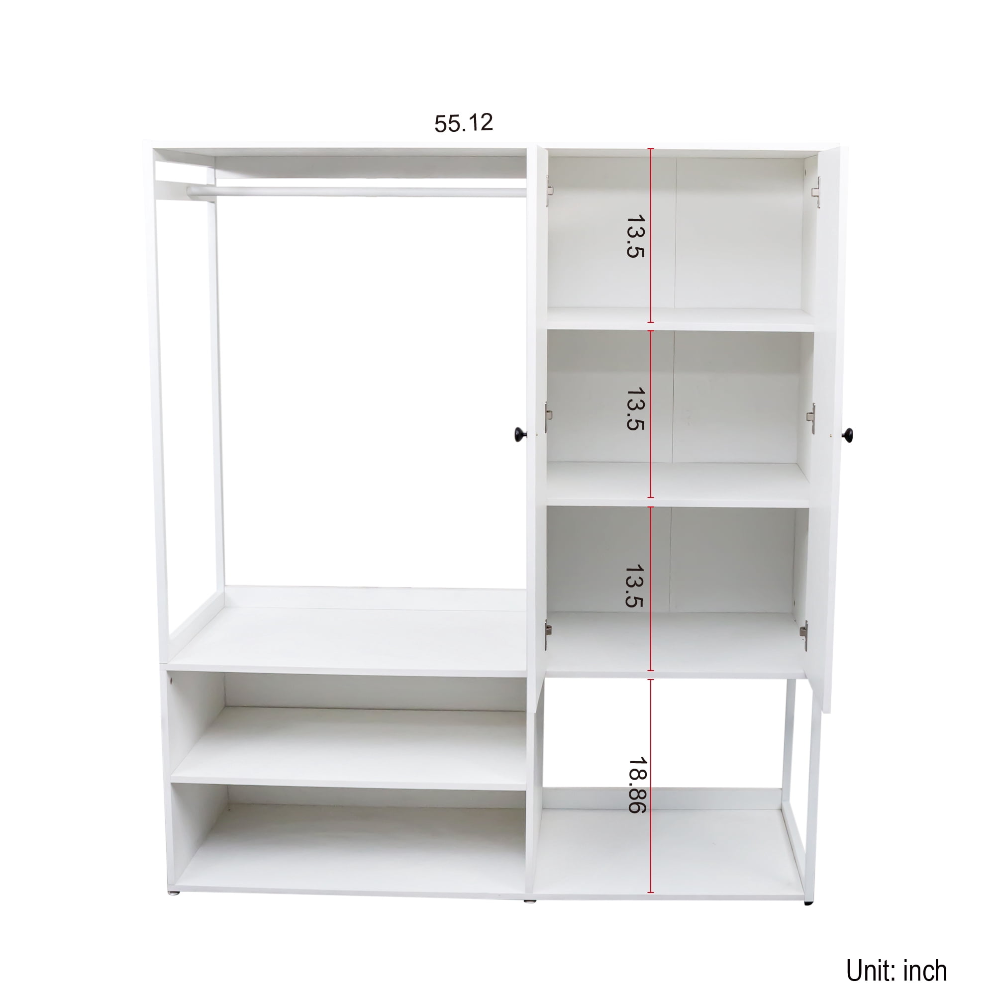 Wardrobe Closet, White Cabinet with Shelves, High wardrobe with 2 Doors with Hanging Rod for Bedroom, Living/Laundry Room