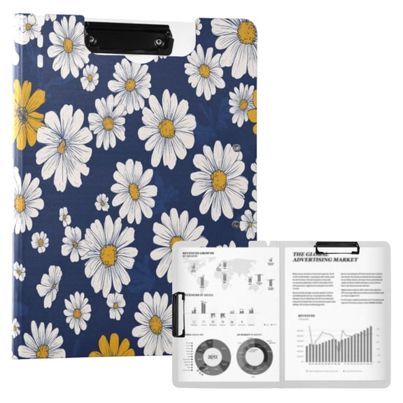 FORMRS A4 Clipboard Folder with Pen Holder Horizontal Foldable School Office Binder, Retro Daisy Pattern