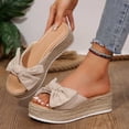 thumbnail image 5 of Xdegoge Platform Sandals for Women Summer Casual Espadrille Wedge Slides Slip On Open Toe Big Bow Decor Braided Jute Sole Dressy Vacation Beach Shoes, 5 of 9