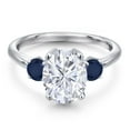 thumbnail image 3 of Gem Stone King 925 Sterling Silver Blue Sapphire Ring Set with Oval Moissanite (3.70 Cttw), 3 of 7