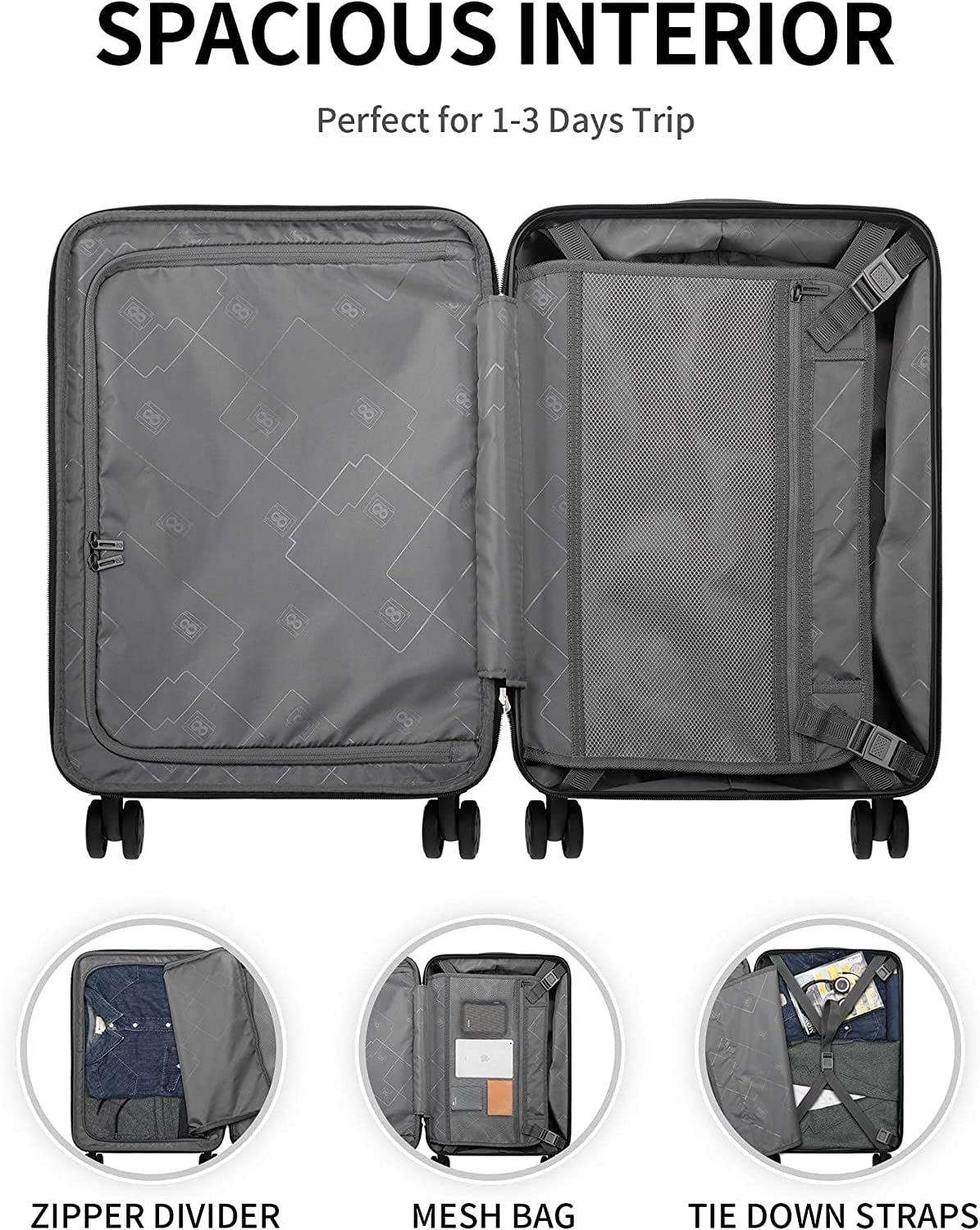 LEVEL8 Grace EXT Hardside Carry On Luggage with Front Compartment,  Expandable Suitcases with Wheels, Lightweight Carry On Suitcase for  Airplane, TSA