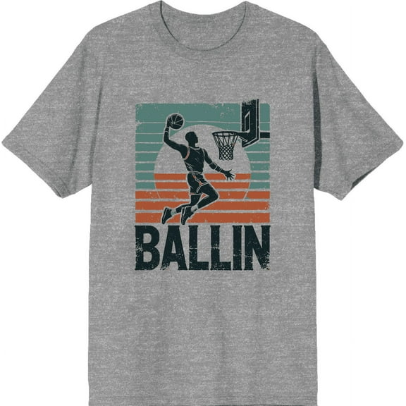 Ballin Slam Dunk Adult Heather Gray Crew Neck Short Sleeve Tee-Small