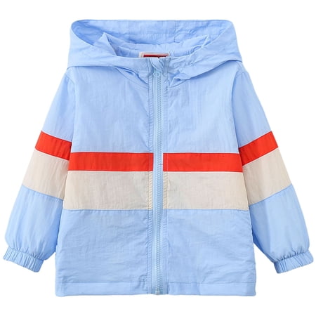 TTUHYWXI Toddler Boys Windbreaker Casual Outerwear Kids Lightweight Zip Hooded Jacket Baby Cute Dust Coat(Light Blue 6-7 Years)