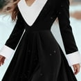 thumbnail image 3 of Christmas Dress for Women Velvet Long Sleeve V Neck Santa Outfit A Line Swing Dress Black XL, 3 of 8