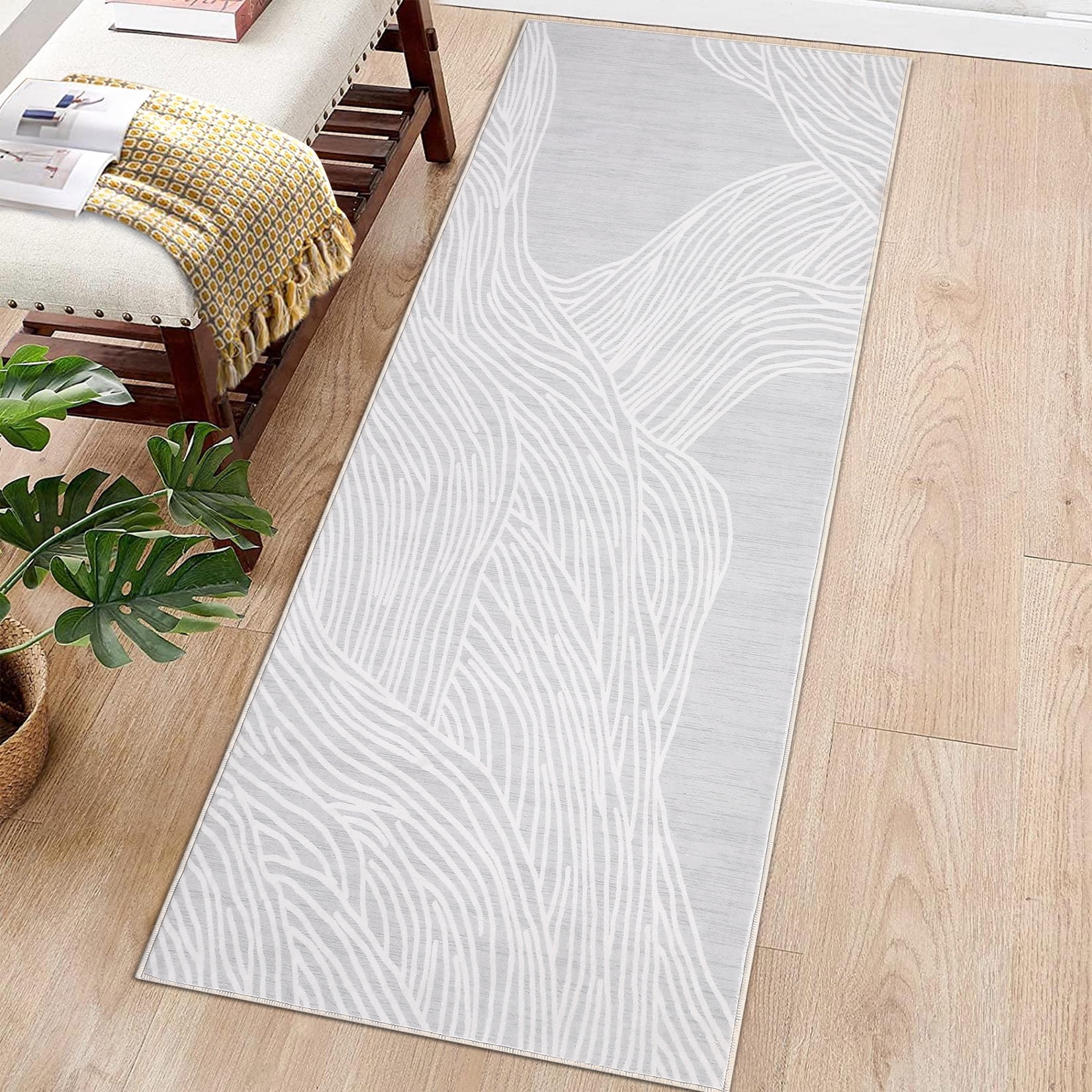 CAROMIO Modern Abstract Area Rug for Hallway Kitchen Washable Indoor Runner, 2' x 6' Gray