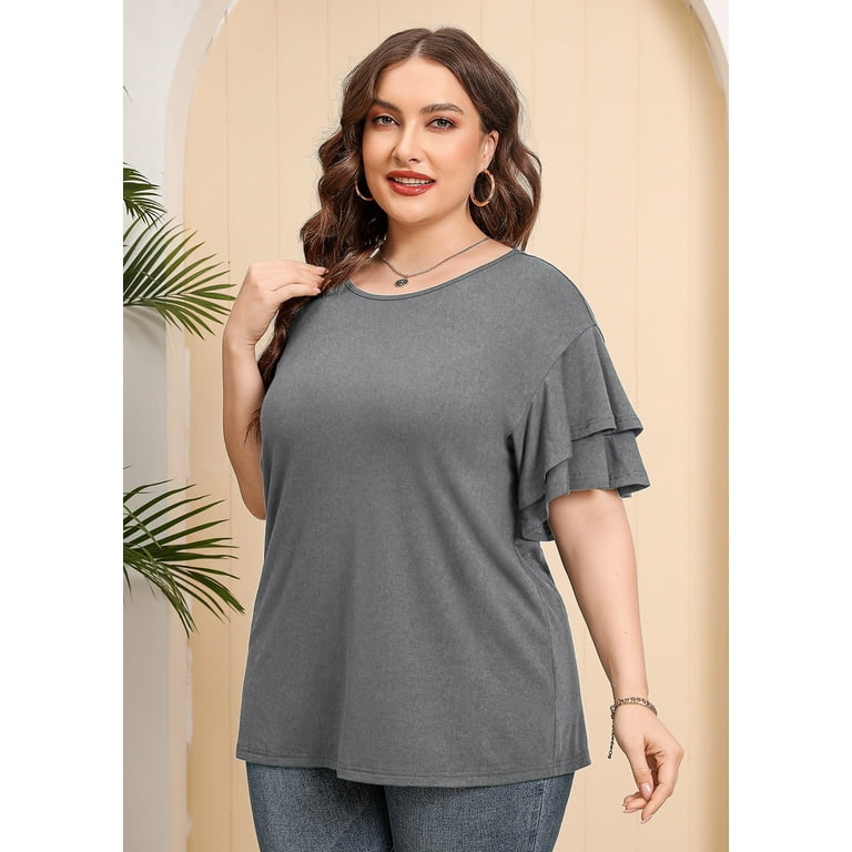 SHOWMALL Plus Size Clothes for Women Short Sleeve Blue 4X Tunic Shirt  Summer Tops Blouse Loose Fitting Clothing