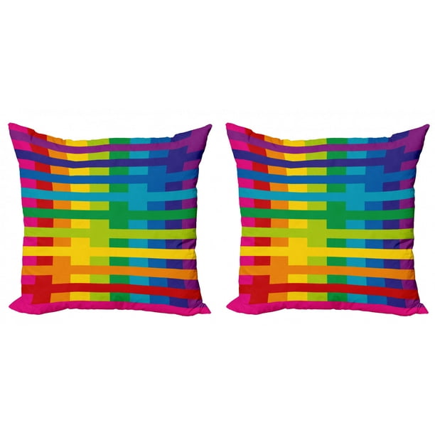 Rainbow Throw Pillow Cushion Cover Pack of 2, Vibrant Tones Colorful