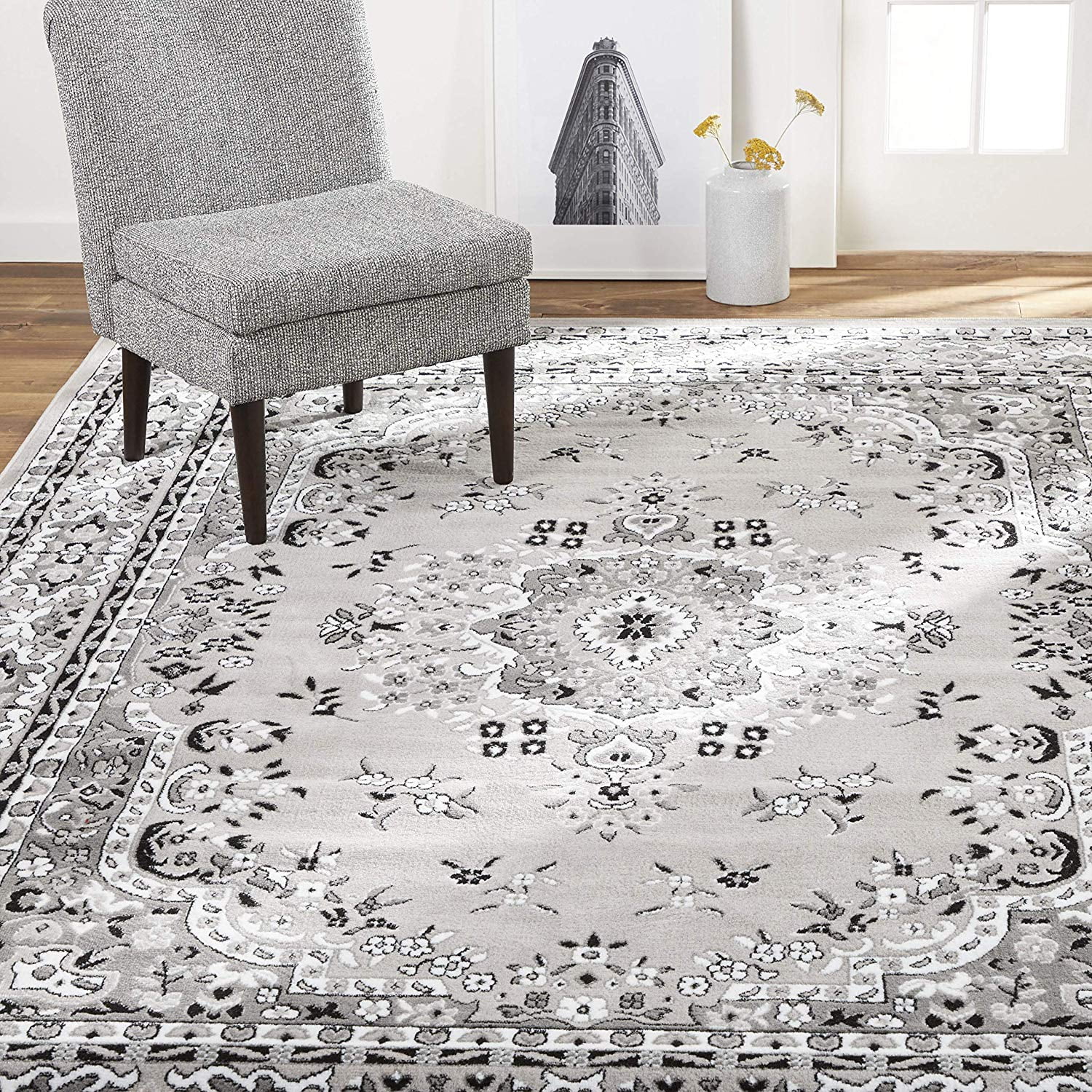 Rugs Gray Oriental 2x3 Area Rug Traditional Persian Bordered Mat Carpet Rugs - Actual Size 1'9" x 2'11"