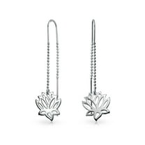 Bling Jewelry Womens Long Linear Zen Yogi Lotus Flower Earrings Sterling Silver Chain Threader Stabilizing U Hook