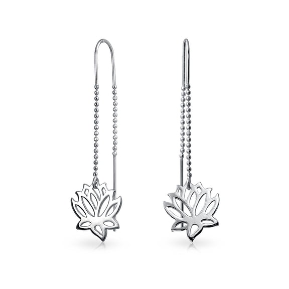 Bling Jewelry Womens Long Linear Zen Yogi Lotus Flower Earrings Sterling Silver Chain Threader Stabilizing U Hook