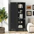 thumbnail image 2 of HYJY Tall Bathroom Storage Cabinet, Freestanding Narrow Linen Tower Cabinet with Bottom Adjustable Shelves & 2 Doors, Modern Slim Floor Cupboard Cabinets for Small Spaces, Living Room(Black), 2 of 14