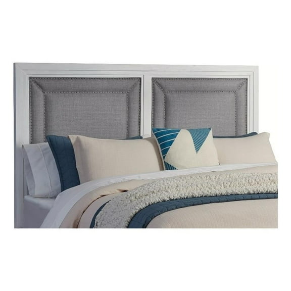 Bowery Hill Coastal 63"W Wood Queen Upholstered Headboard in White