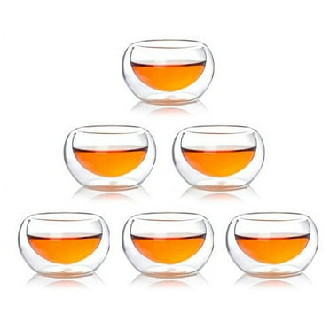Atlantic Collectibles Heat Thermal Resistant Double Wall Insulated Glass Sake or Tea Cup Set of 6 Cups Drinks Kitchen Decor Party Accessory