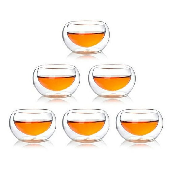 Atlantic Collectibles Heat Thermal Resistant Double Wall Insulated Glass Sake or Tea Cup Set of 6 Cups Drinks Kitchen Decor Party Accessory