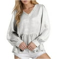 thumbnail image 2 of Zunfeo Dressy Blouse for Women Lantern Sleeve Sequin Tops V-Neck Pleated Tunic Tops White, 2 of 7