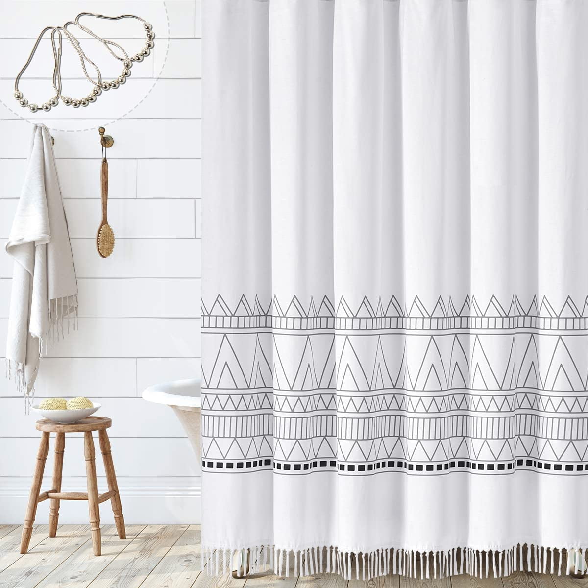 Geometric Pattern Shower Curtain Set Indian Bohemian Ethnic Bathroom  Screens Anti-Skid Rugs Toilet Lid Cover Bath Mat Carpet
