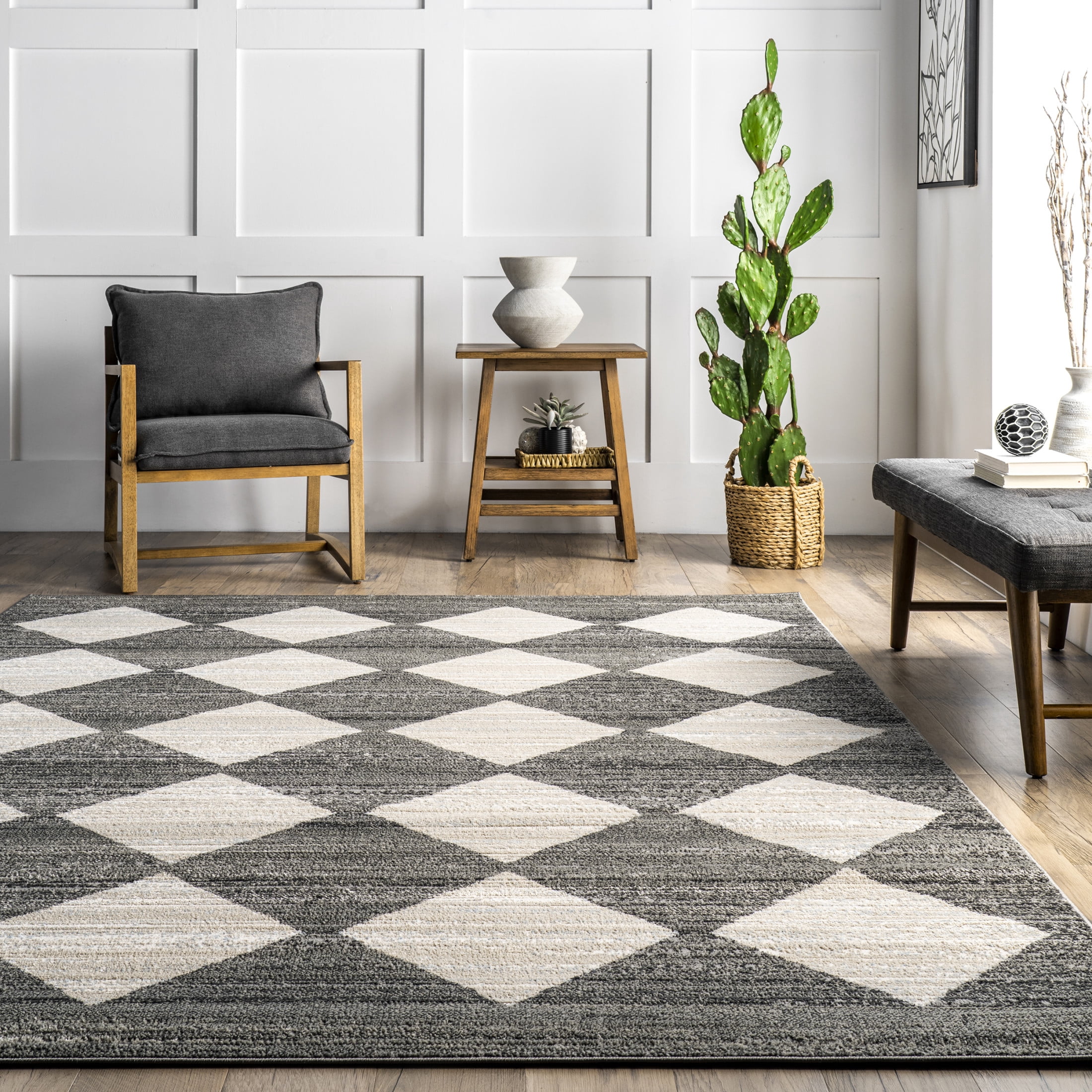 nuLOOM Gianna Contemporary Geometric Checker Tile Area Rug, 4' 3" x 6' 3", Gianna Grey