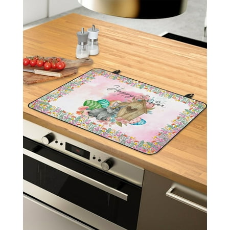 

Easter Bunny Stove Top Covers for Electric Stove Heat Insulation Fireproof Glass Cooktop Cover Counter Top Glass Stove Cover 29 x21 Spring Flroal Botanical Colorful Eggs Pink Ombre