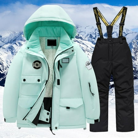 Hwmodou Toddler Girl Clothes Sets Childrens Kid Ski Suit Multi Pocket Jacket Pants Winter Windbroof Snowboarding Winter Warm Snow Suits Unisex Outerwear Sets