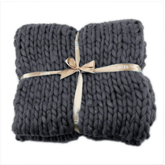 AUQ Chunky Knit Blanket Throw, Soft Acrylic Fibres Throw Blanket, Handmade Thick Cable Knit Crochet Blanket, Large Knit Blanket Chunky Yarn, Rope Knot Throw Blanket for Couch Home Decor