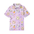 thumbnail image 4 of Girls Polo Shirt Henley Short Sleeve Cute Cartoon Animal Print School Uniform Button Closure Comfy Active T Shirts, 120, 4 of 5