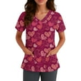 thumbnail image 5 of Womens Valentine Day Scrubs Short Sleeve Cute Love Heart Print Plus Size Scrub Tops V Neck Nursing Quick Dry Scrubs with Pockets Wine XL, 5 of 5