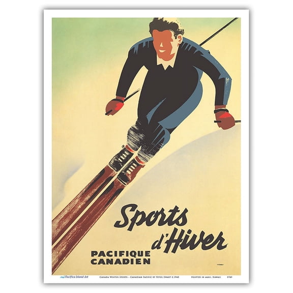 Canada Winter Sports (Sports d’Hiver) - Canadian Pacific - Vintage Railroad Travel Poster by Peter Ewart c.1940 - Master Art Print (Unframed) 9in x 12in
