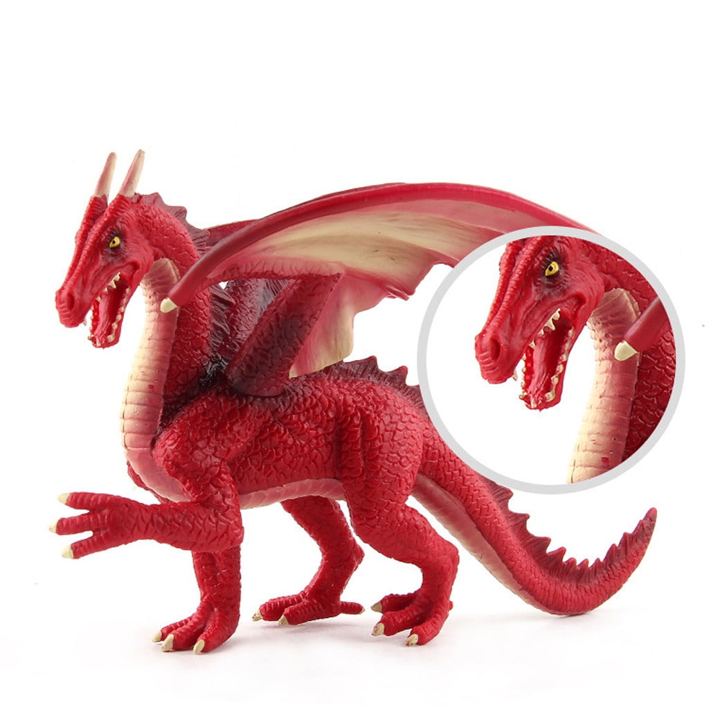 The Legend of Dragon Navy Blue 2-Headed Fire Breathing Dragon 4"x3" Plastic Toy 