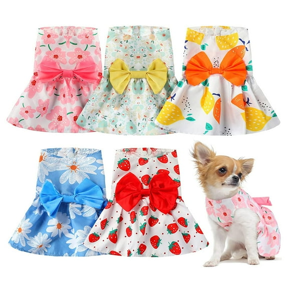 5-piece puppy suit girl flower puppy suit pet dog princess bow dress cute puppy summer suit puppy suit york female cat pet