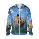 thumbnail image 1 of Balery Two Brave Cats Are Floating On The Sea Iceberg Sudadera ligera de manga larga con capucha y protección solar UPF 50+ para hombre y mujer, ideal para pesca y running-XX-Large, 1 of 7