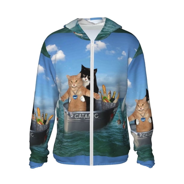 Balery Two Brave Cats Are Floating On The Sea Iceberg Sudadera ligera de manga larga con capucha y protección solar UPF 50+ para hombre y mujer, ideal para pesca y running-XX-Large