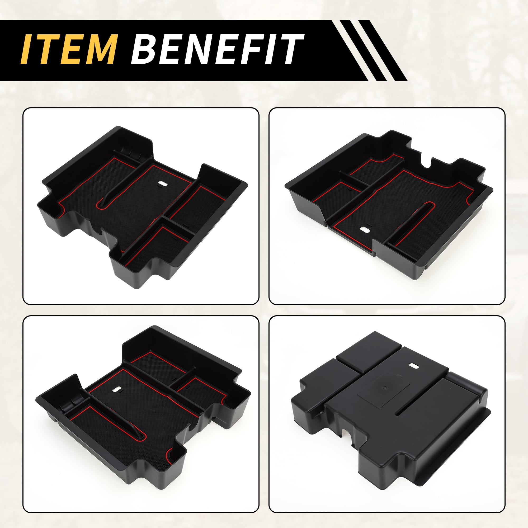 Unique Bargains Full Center Console Organizer Tray for Chevy Silverado 1500 for GMC Sierra 1500 2019-2022 Armrest Storage Box Insert Tray Full Console w/Bucket Seats ONLY Plastic Black Red