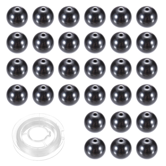 100Pcs Black Hematite Beads, 10mm Natural Stone Beads Loose Round Gemstone with Crystal Stretch Cord for Jewelry Making