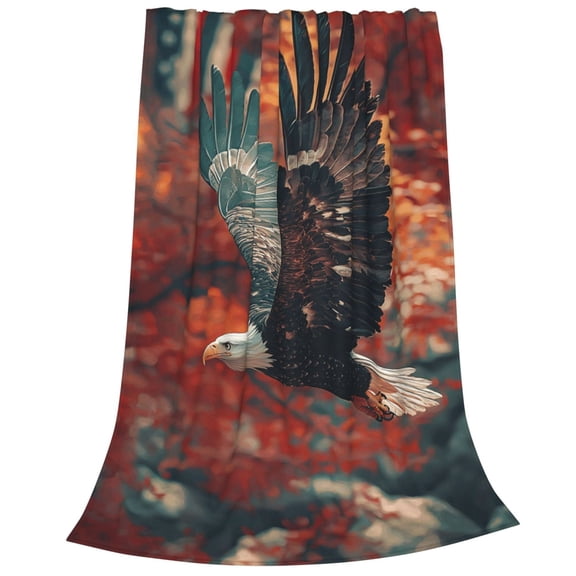 Majestic Wildlife Eagle Flannel Throw Blanket - Autumn Forest Bird Fleece Blanket, Nature Lover Flannel Blankets 50x40