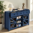 thumbnail image 2 of Hassch 55 Inch Farmhouse Sideboard Buffet Cabinet with Sliding Barn Doors, Coffee Bar Cabinet with Adjustable Shelves, Credenza with 3 Storage Drawers for Kitchen, Hallway, Dining Room, Navy Blue, 2 of 10