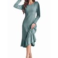 thumbnail image 2 of Long Sleeve Fall Dress for Women Casual Crew Neck Midi Long Ribbed Knit Ruffle Swing Maxi Dress Grayish Blue S, 2 of 7
