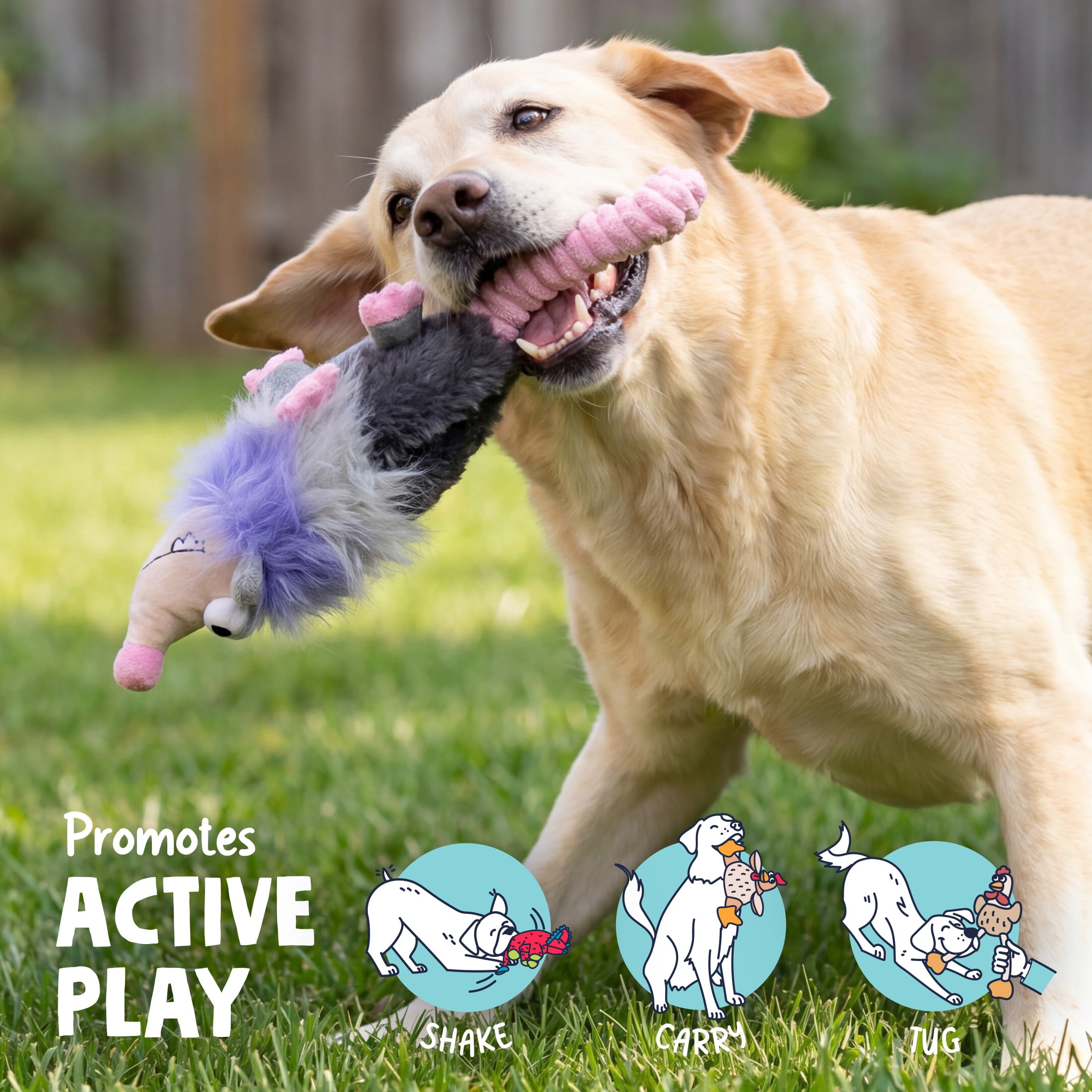 goDog Urban Wildlife Pippa Possum, Squeaky Dog Toy, Plush with Chew Guard Technology, Large