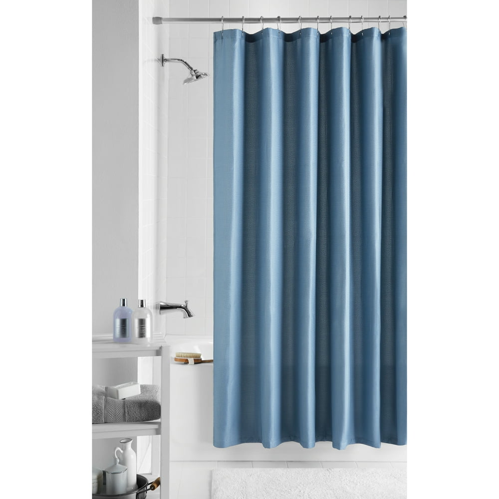 Mainstays Waffle Textured Light Blue Fabric Shower Curtain, 70" x 72