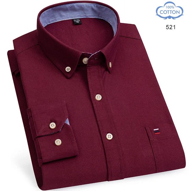 Chemises Oxford 100% pur coton pour hommes, chemise à carreaux à manches longues, rayée, BusinessTartan, rouge, vêtements de styliste