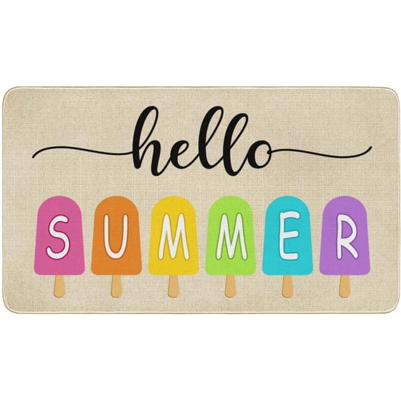 Hello Summer Front Door Mat 30x17 Inch Summer Welcome Doormat Indoor Outdoor Entrance Floor Mats Non-Slip Washable Seasonal Summer Home Decor Rug