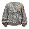 thumbnail image 6 of Unir Women Relaxed Crew Neck Floral Print Gathered Waist Batwing Long Sleeve Washed Denim Jacket Elastic Casual Daily Boho Layering Outer Coat 1PC S-XL, 6 of 6